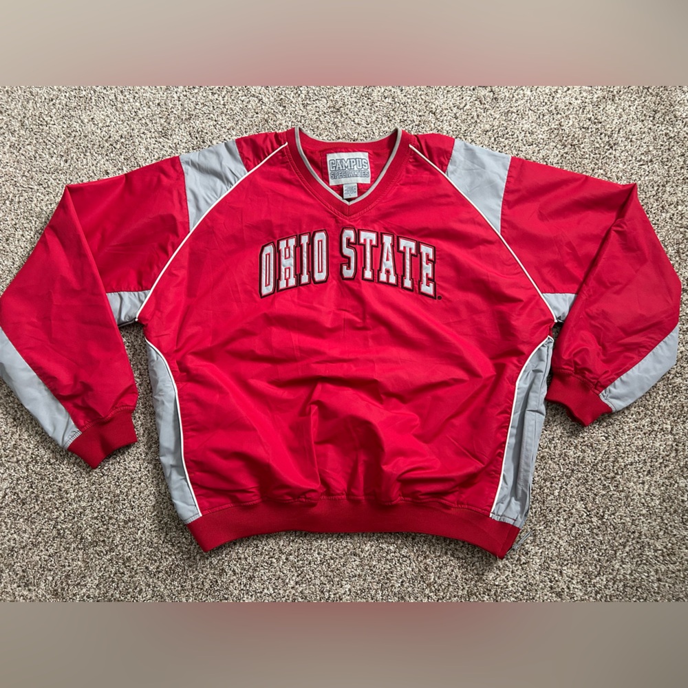 Ohio State University Vintage Retro Red and Gray Crewneck Sweatshirt/Windbreaker